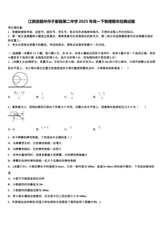 江西省赣州市于都县第二中学2025年高一下物理期末经典试题含解析