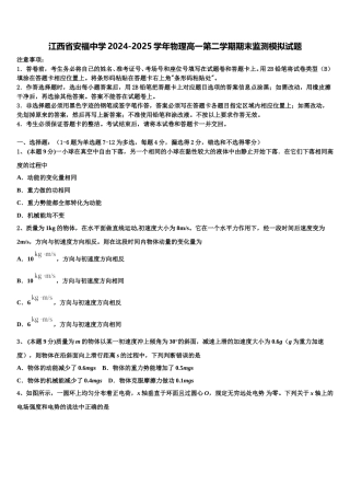 江西省安福中学2024-2025学年物理高一第二学期期末监测模拟试题含解析