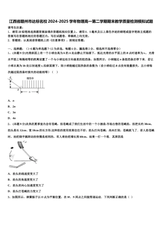 江西省赣州市达标名校2024-2025学年物理高一第二学期期末教学质量检测模拟试题含解析
