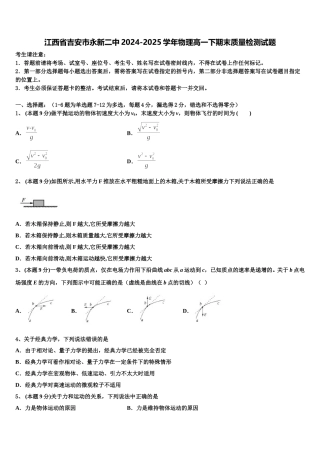 江西省吉安市永新二中2024-2025学年物理高一下期末质量检测试题含解析
