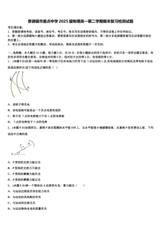 景德镇市重点中学2025届物理高一第二学期期末复习检测试题含解析