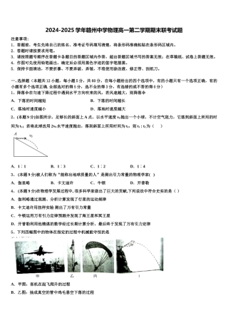 2024-2025学年赣州中学物理高一第二学期期末联考试题含解析