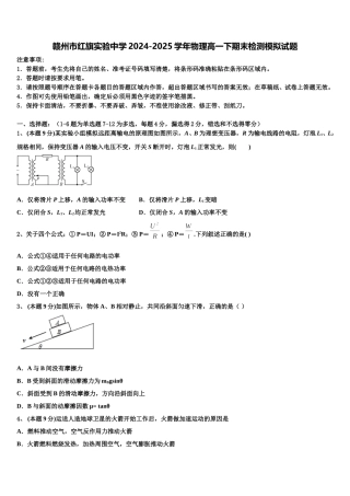 赣州市红旗实验中学2024-2025学年物理高一下期末检测模拟试题含解析
