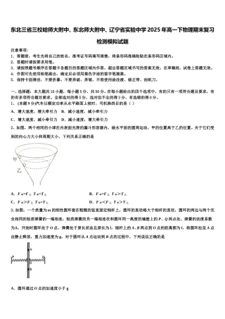 东北三省三校哈师大附中、东北师大附中、辽宁省实验中学2025年高一下物理期末复习检测模拟试题含解析