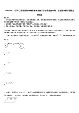 2024-2025学年辽宁省沈阳市和平区东北育才学校物理高一第二学期期末教学质量检测试题含解析