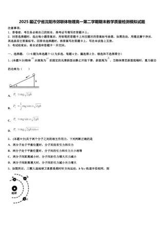 2025届辽宁省沈阳市郊联体物理高一第二学期期末教学质量检测模拟试题含解析