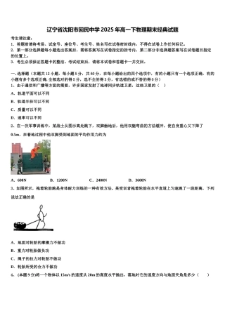 辽宁省沈阳市回民中学2025年高一下物理期末经典试题含解析