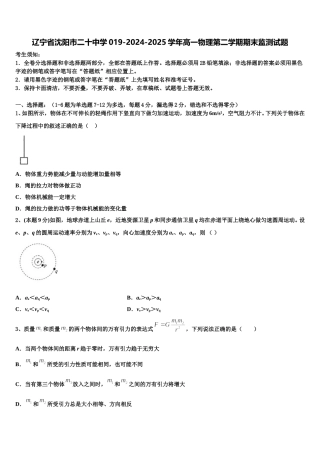 辽宁省沈阳市二十中学019-2024-2025学年高一物理第二学期期末监测试题含解析