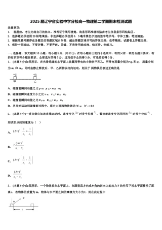 2025届辽宁省实验中学分校高一物理第二学期期末检测试题含解析