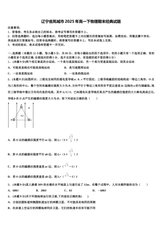 辽宁省凤城市2025年高一下物理期末经典试题含解析