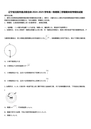 辽宁省沈阳市重点联合体2024-2025学年高一物理第二学期期末统考模拟试题含解析