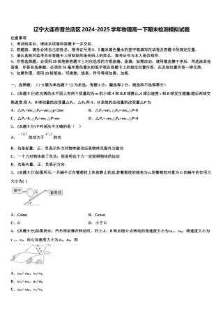 辽宁大连市普兰店区2024-2025学年物理高一下期末检测模拟试题含解析
