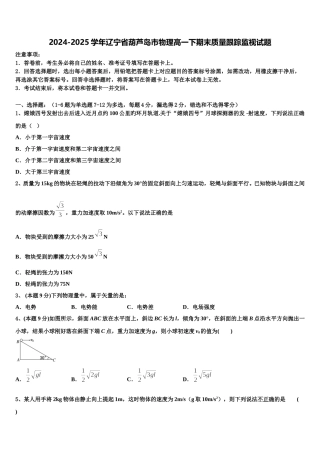 2024-2025学年辽宁省葫芦岛市物理高一下期末质量跟踪监视试题含解析