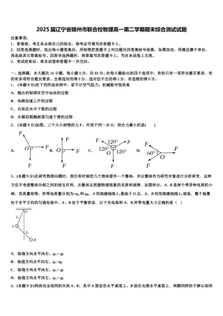 2025届辽宁省锦州市联合校物理高一第二学期期末综合测试试题含解析