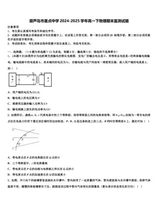 葫芦岛市重点中学2024-2025学年高一下物理期末监测试题含解析