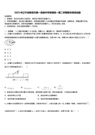 2025年辽宁省新民市第一高级中学物理高一第二学期期末预测试题含解析
