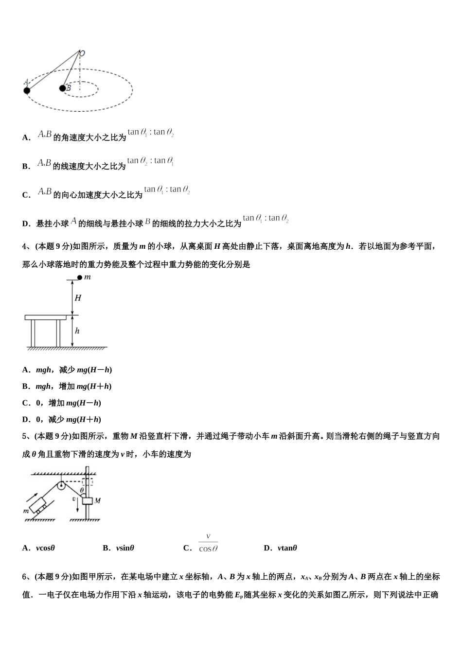 辽宁省抚顺市六校2024-2025学年物理高一下期末联考试题含解析_第2页