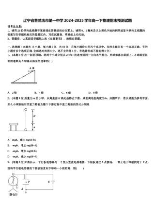 辽宁省普兰店市第一中学2024-2025学年高一下物理期末预测试题含解析