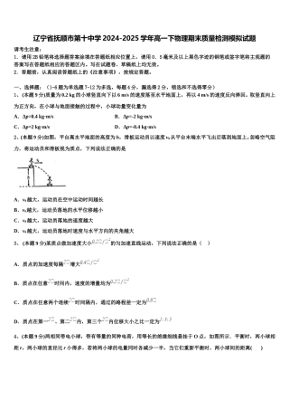 辽宁省抚顺市第十中学2024-2025学年高一下物理期末质量检测模拟试题含解析