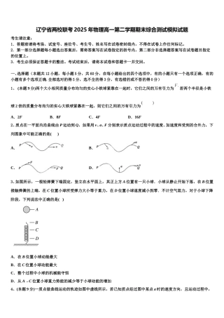 辽宁省两校联考2025年物理高一第二学期期末综合测试模拟试题含解析