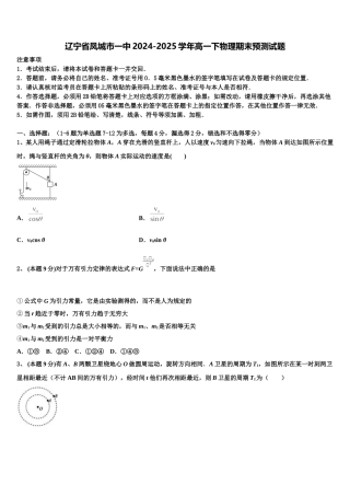 辽宁省凤城市一中2024-2025学年高一下物理期末预测试题含解析