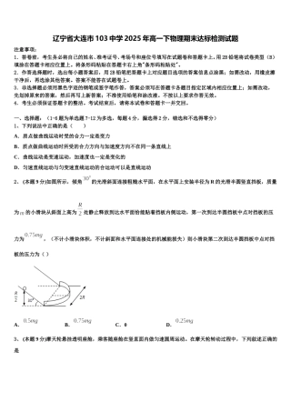 辽宁省大连市103中学2025年高一下物理期末达标检测试题含解析