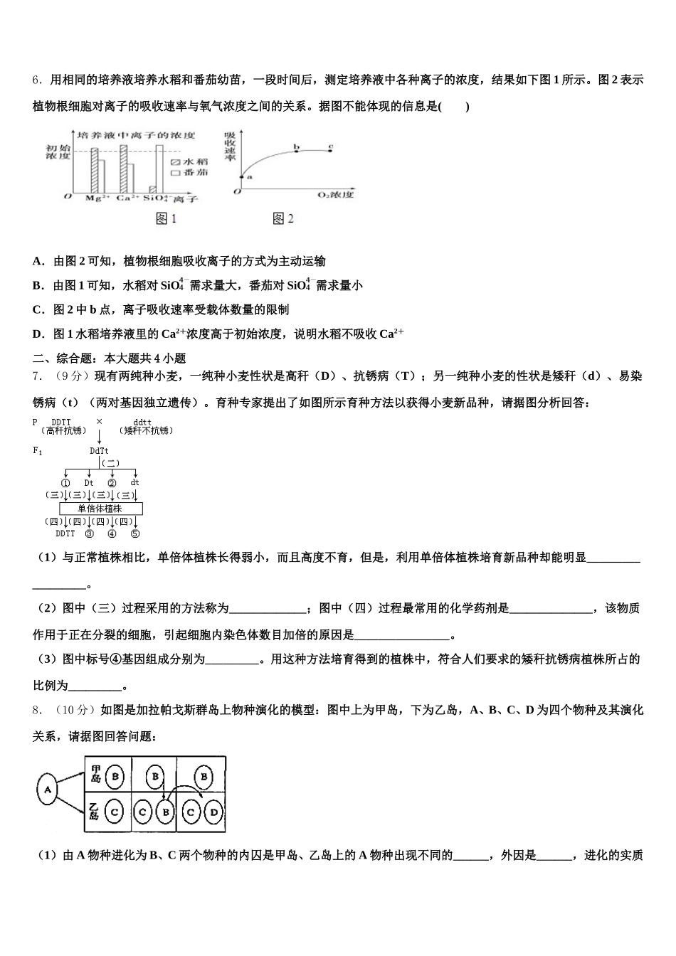 江苏省连云港市赣榆县海头高级中学2025年生物高一第二学期期末达标检测试题含解析_第2页