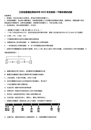 江苏省姜堰区蒋垛中学2025年生物高一下期末调研试题含解析