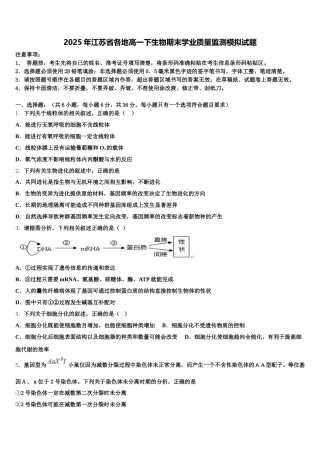 2025年江苏省各地高一下生物期末学业质量监测模拟试题含解析