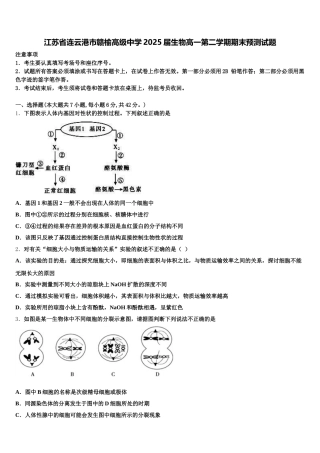 江苏省连云港市赣榆高级中学2025届生物高一第二学期期末预测试题含解析