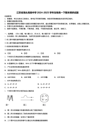 江苏省海头高级中学2024-2025学年生物高一下期末调研试题含解析