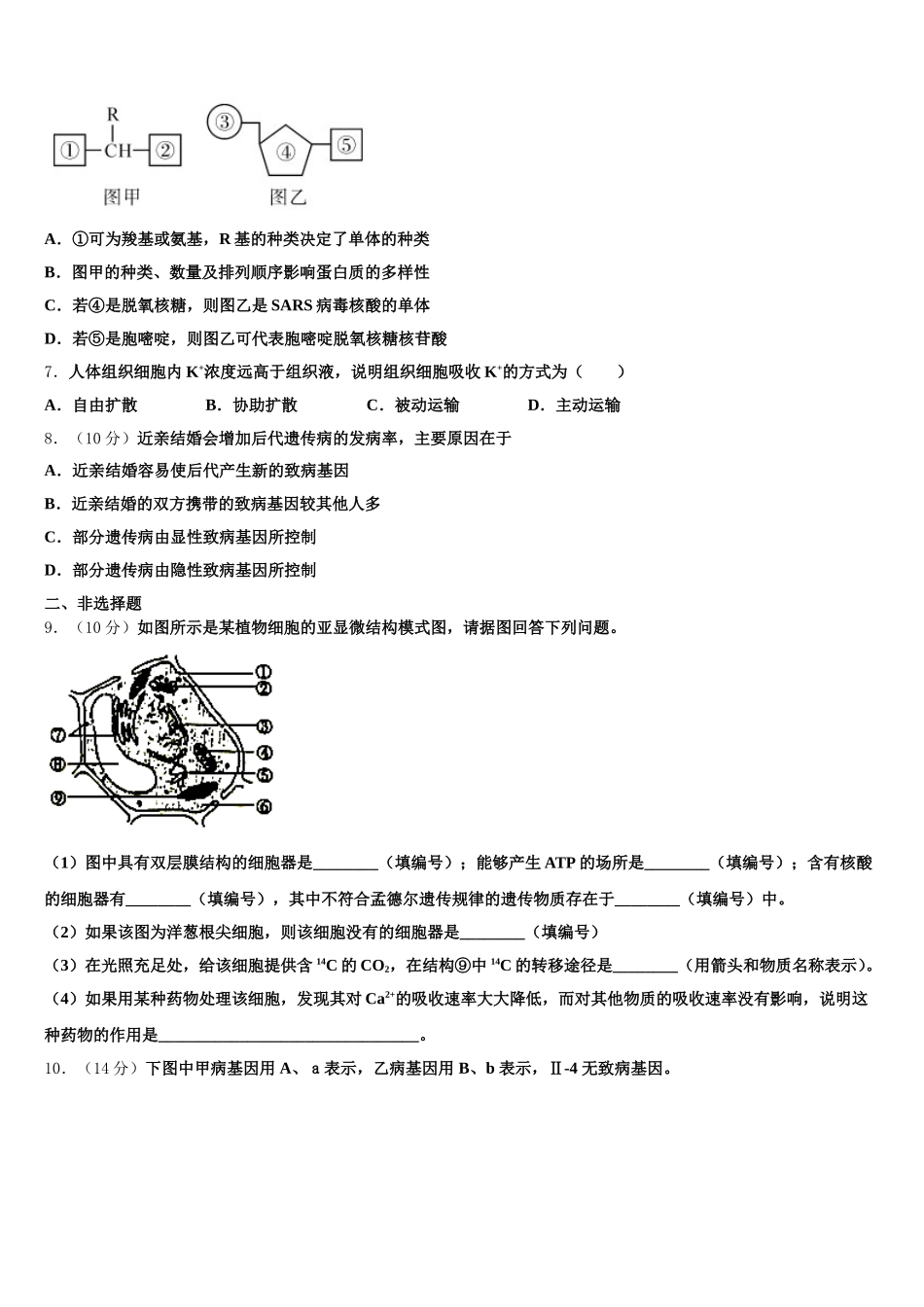 2025届江苏省淮海中学高一下生物期末复习检测模拟试题含解析_第2页