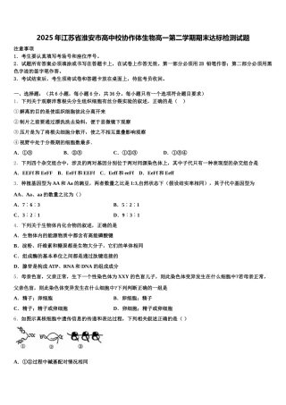2025年江苏省淮安市高中校协作体生物高一第二学期期末达标检测试题含解析