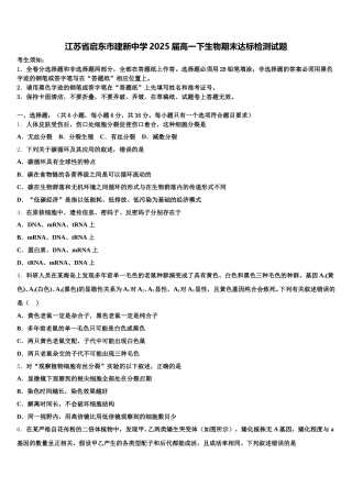 江苏省启东市建新中学2025届高一下生物期末达标检测试题含解析