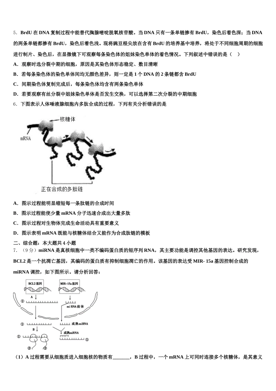江苏省南通市实验中学2025届生物高一第二学期期末经典试题含解析_第2页