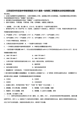 江苏省苏州市实验中学教育集团2025届高一生物第二学期期末达标检测模拟试题含解析