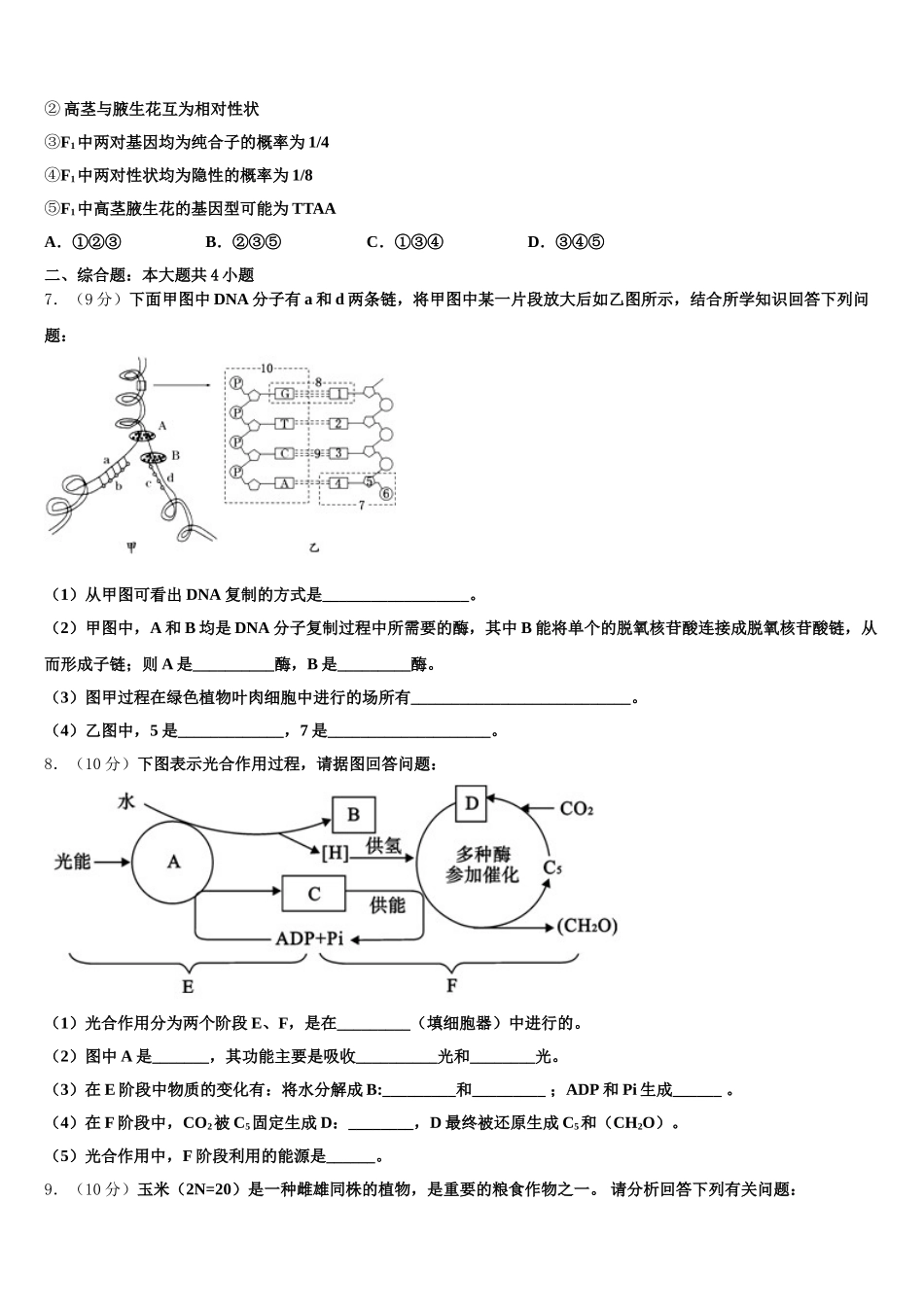 2024-2025学年江苏省泰兴市西城中学生物高一下期末统考模拟试题含解析_第2页