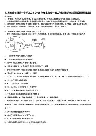 江苏省赣榆县第一中学2024-2025学年生物高一第二学期期末学业质量监测模拟试题含解析