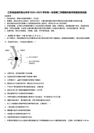 江苏省盐城市景山中学2024-2025学年高一生物第二学期期末教学质量检测试题含解析