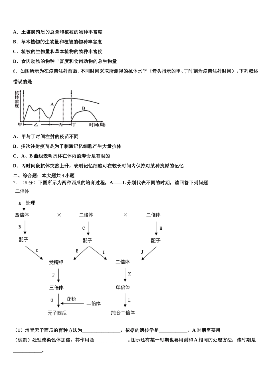 2025届江苏省苏州市相城区陆慕高级中学生物高一下期末调研模拟试题含解析_第2页