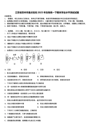 江苏省苏州市重点名校2025年生物高一下期末学业水平测试试题含解析