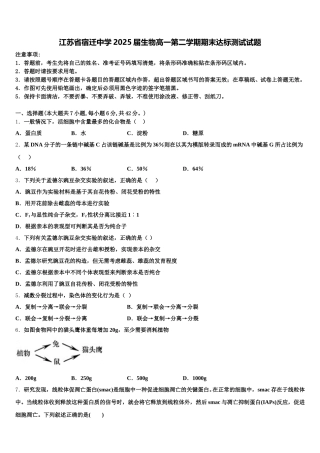 江苏省宿迁中学2025届生物高一第二学期期末达标测试试题含解析