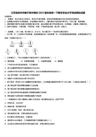 江苏省徐州市睢宁高中南校2025届生物高一下期末学业水平测试模拟试题含解析
