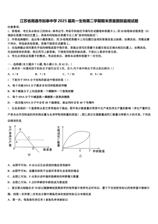 江苏省南通市如皋中学2025届高一生物第二学期期末质量跟踪监视试题含解析