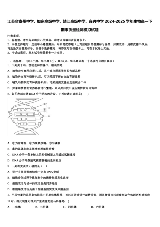 江苏省泰州中学、如东高级中学、靖江高级中学、宜兴中学 2024-2025学年生物高一下期末质量检测模拟试题含解析