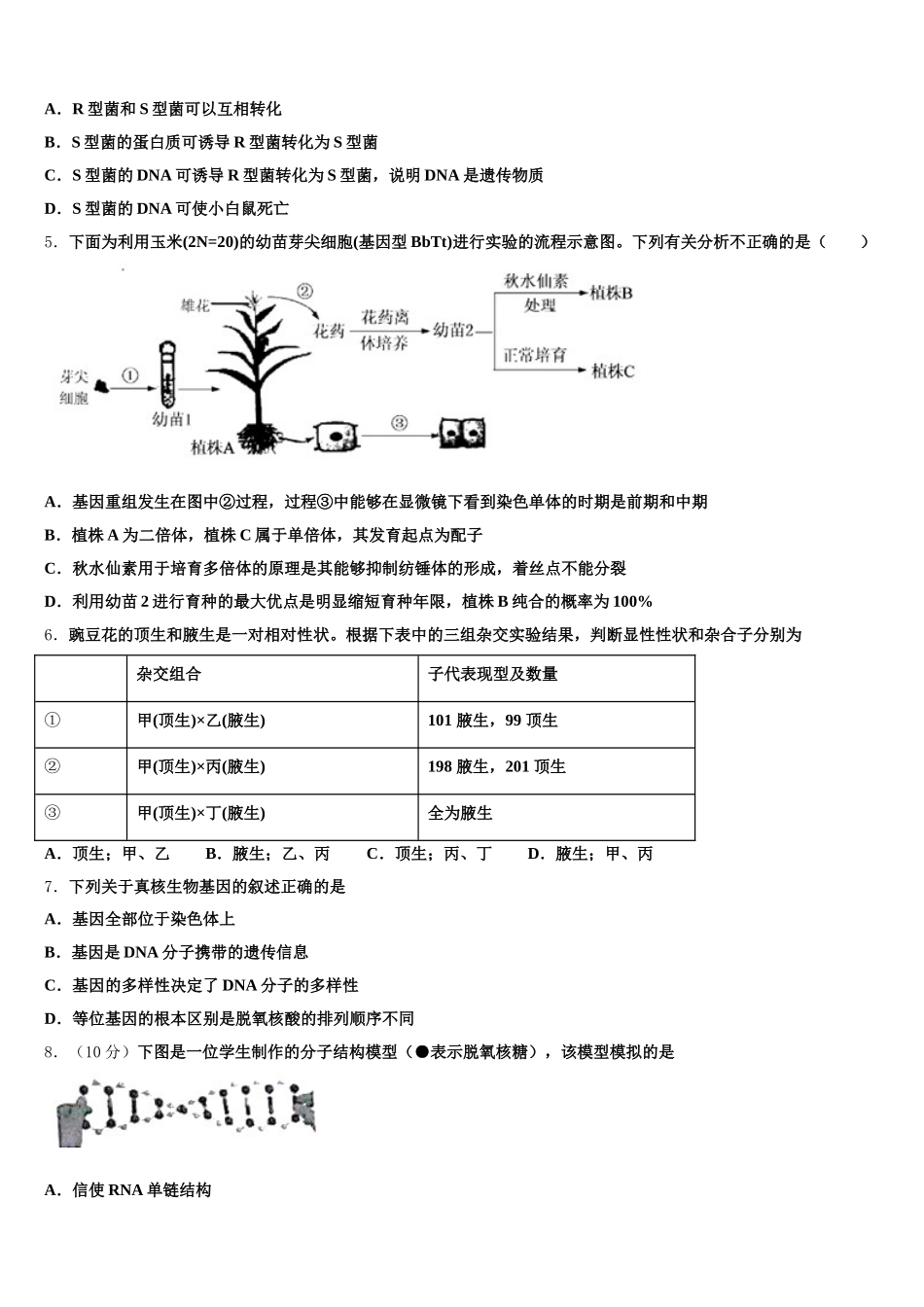 2024-2025学年江苏省南师附中高一下生物期末经典模拟试题含解析_第2页