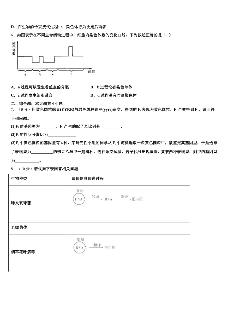 2025年江苏省清江中学生物高一下期末考试模拟试题含解析_第2页