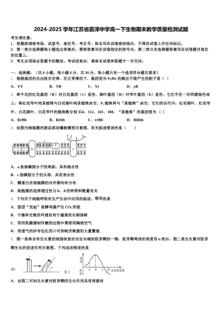 2024-2025学年江苏省震泽中学高一下生物期末教学质量检测试题含解析