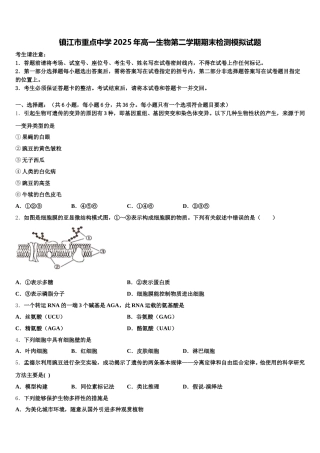 镇江市重点中学2025年高一生物第二学期期末检测模拟试题含解析