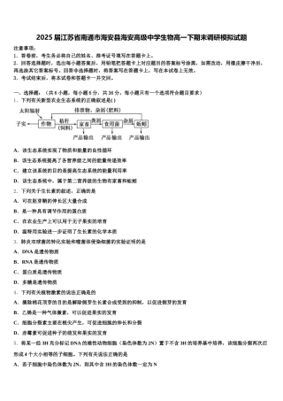 2025届江苏省南通市海安县海安高级中学生物高一下期末调研模拟试题含解析